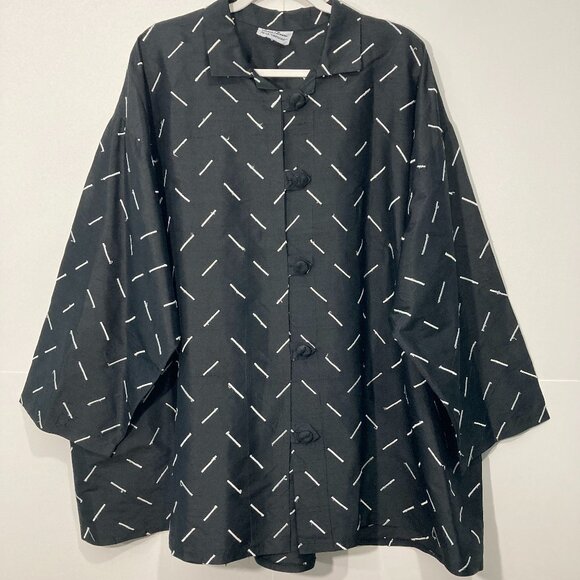 Vintage LOUIS SIMON for La "Libellule" Black White Silk Tunic Jacket Button Up - Picture 3 of 9